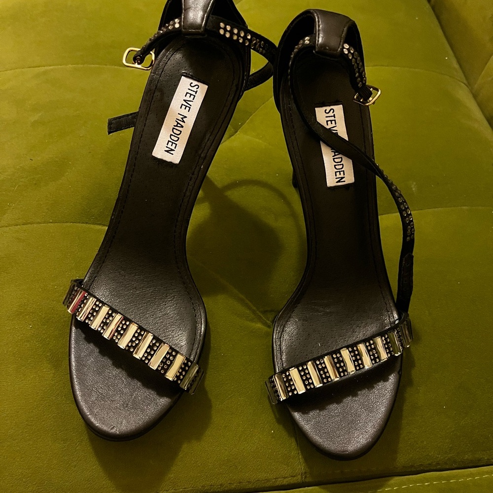 Steve Madden Black Studded Open-Toe Ankle-Strap Heels